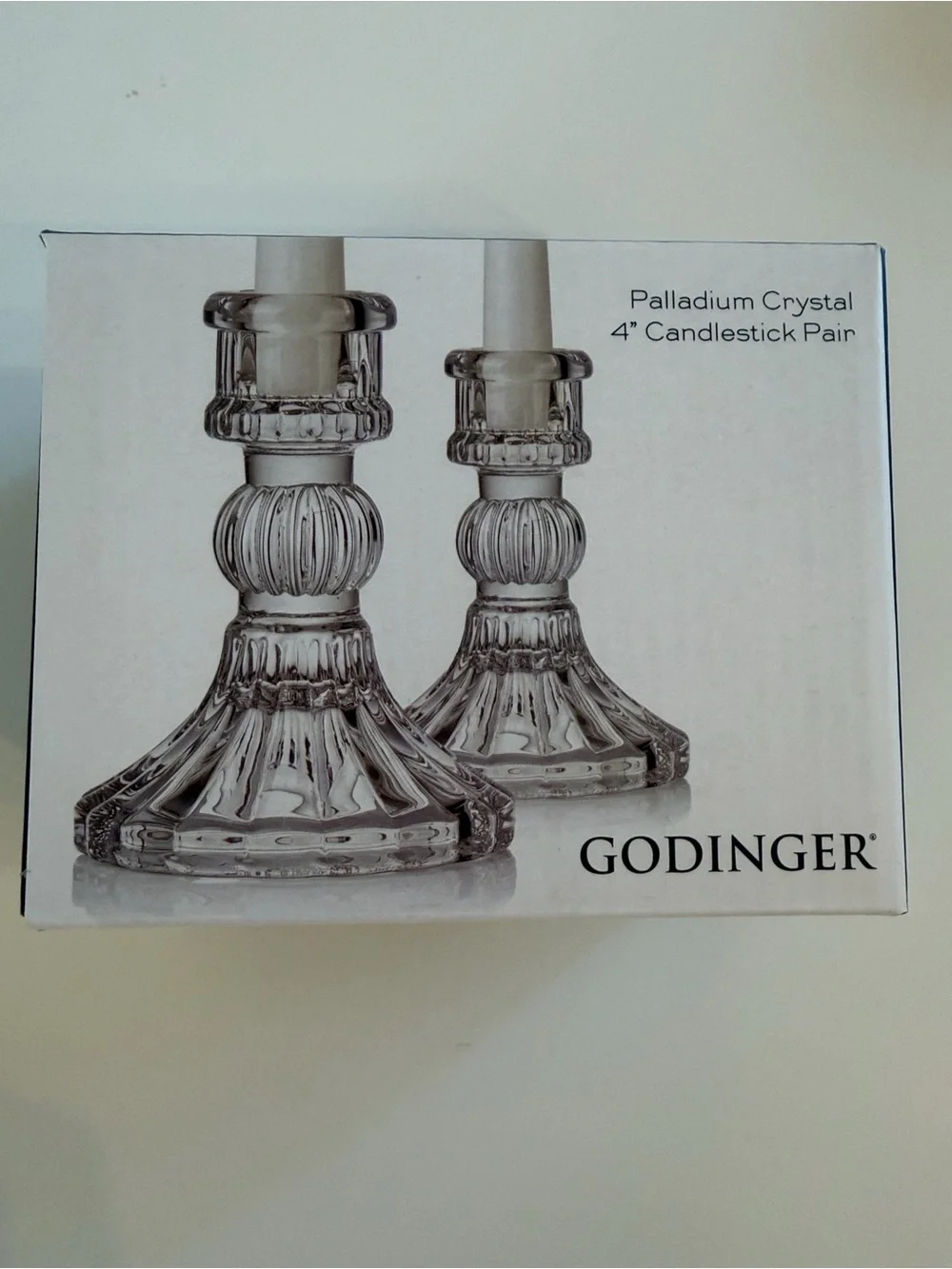 Godinger Palladium Crystal 4” Candlesticks Set of 4 Two Pairs New in Box NIB